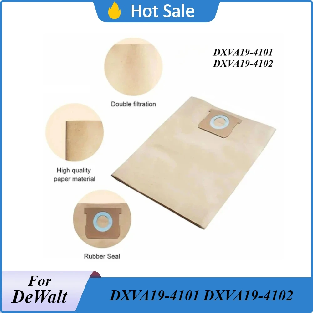 

Heavy Duty DeWalt DXVA19-4101/4102 Vacuum Bags - 10-Pack Compatible Dust Collection Paper Bags for Construction/Debris