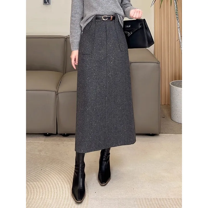 تنورة ميلارد الترتر للنساء غطاء الورك الشتوي بقصة ضيقة للتنقل، تنورة احترافية على شكل حرف A