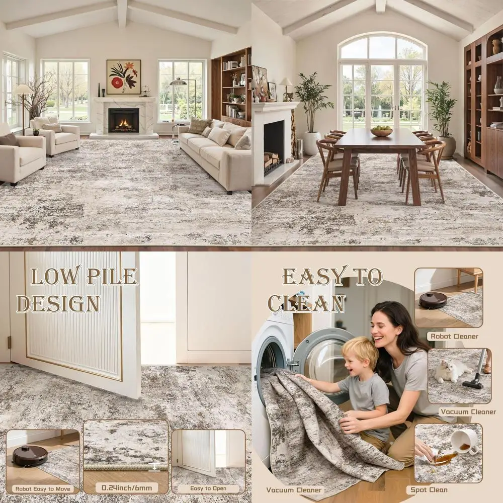 

Washable Brown Area Rugs - Ultra-Thin, Non-Slip, Stain-Resistant for Living Rooms and Bedrooms