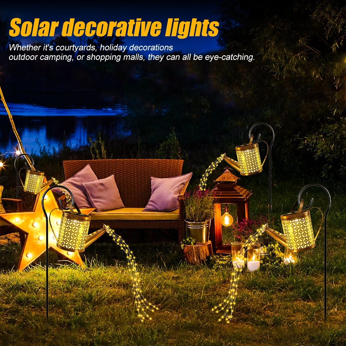 Annaffiatoio ad energia solare con luci, bollitore solare per luce da giardino decorazioni per esterni impermeabile per la decorazione natalizia del