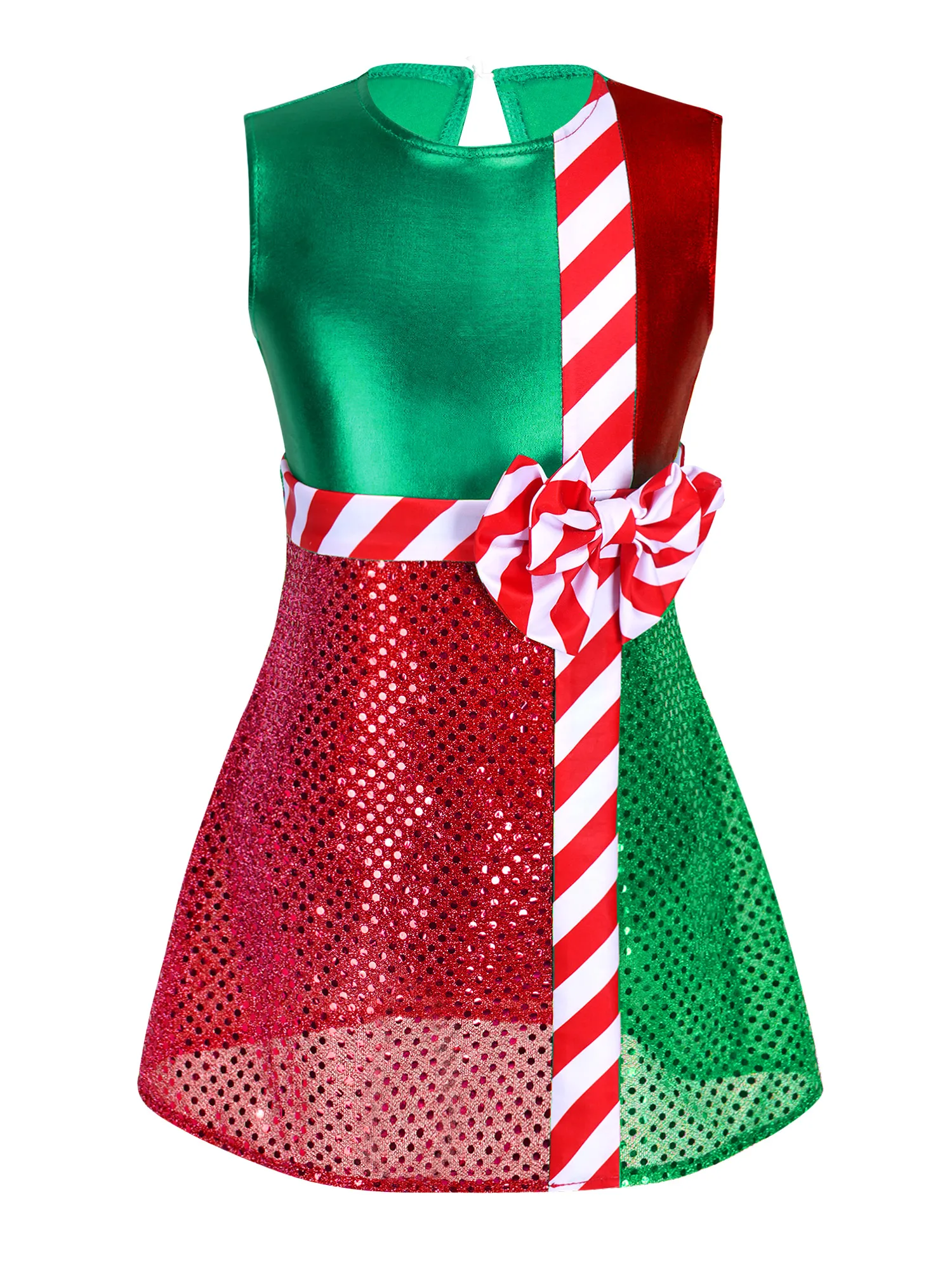 #6-16 Kids Girls Candy Cane Christmas Xmas Santa Claus Costumes Shiny Skirt Leotard Striped New Year Clothes Elf Dress Up