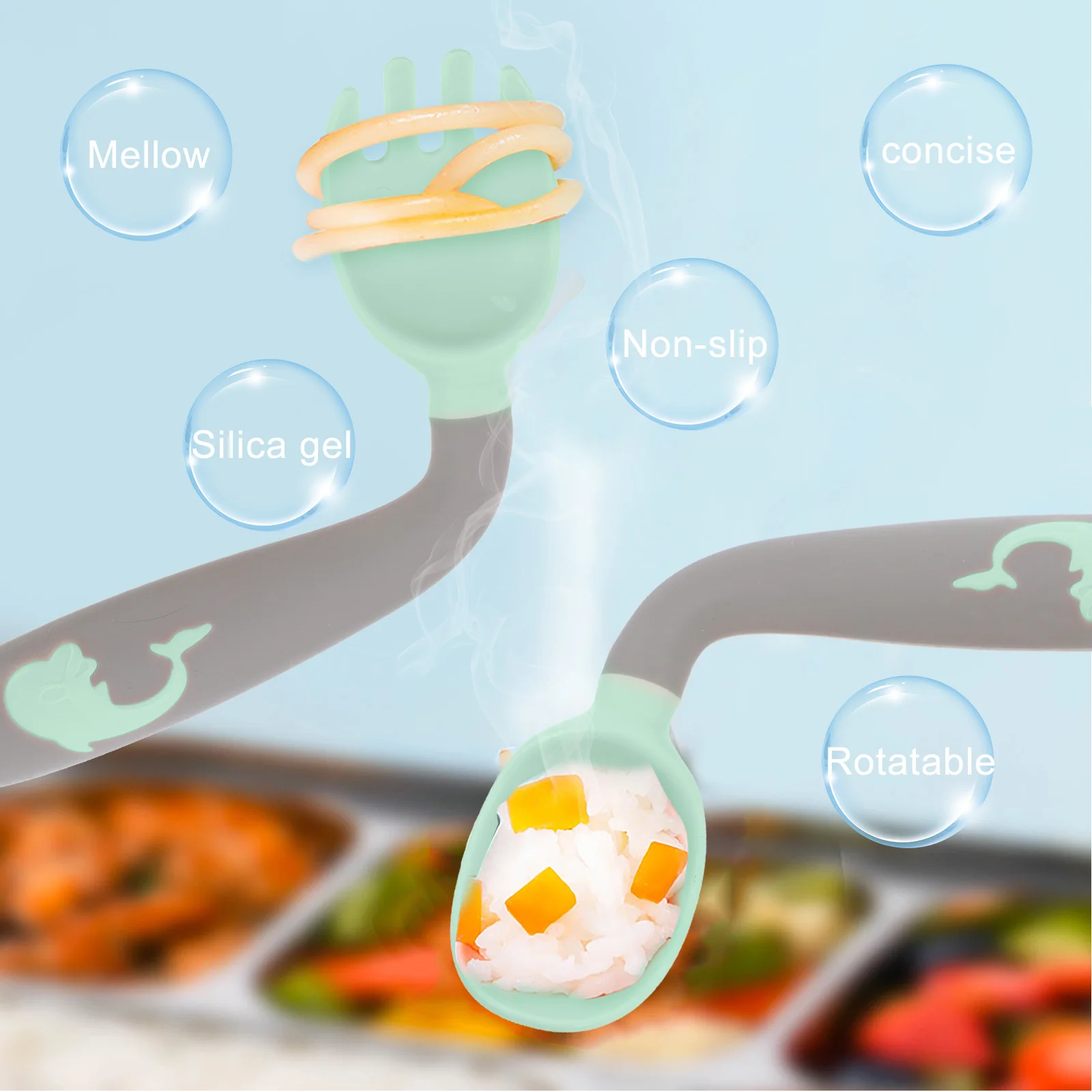 1セット1フォークセット食品グレード食器スプーンカトラリーベビー食事トレーニング食器LEDベビー用スプーンセット離乳食ギフト