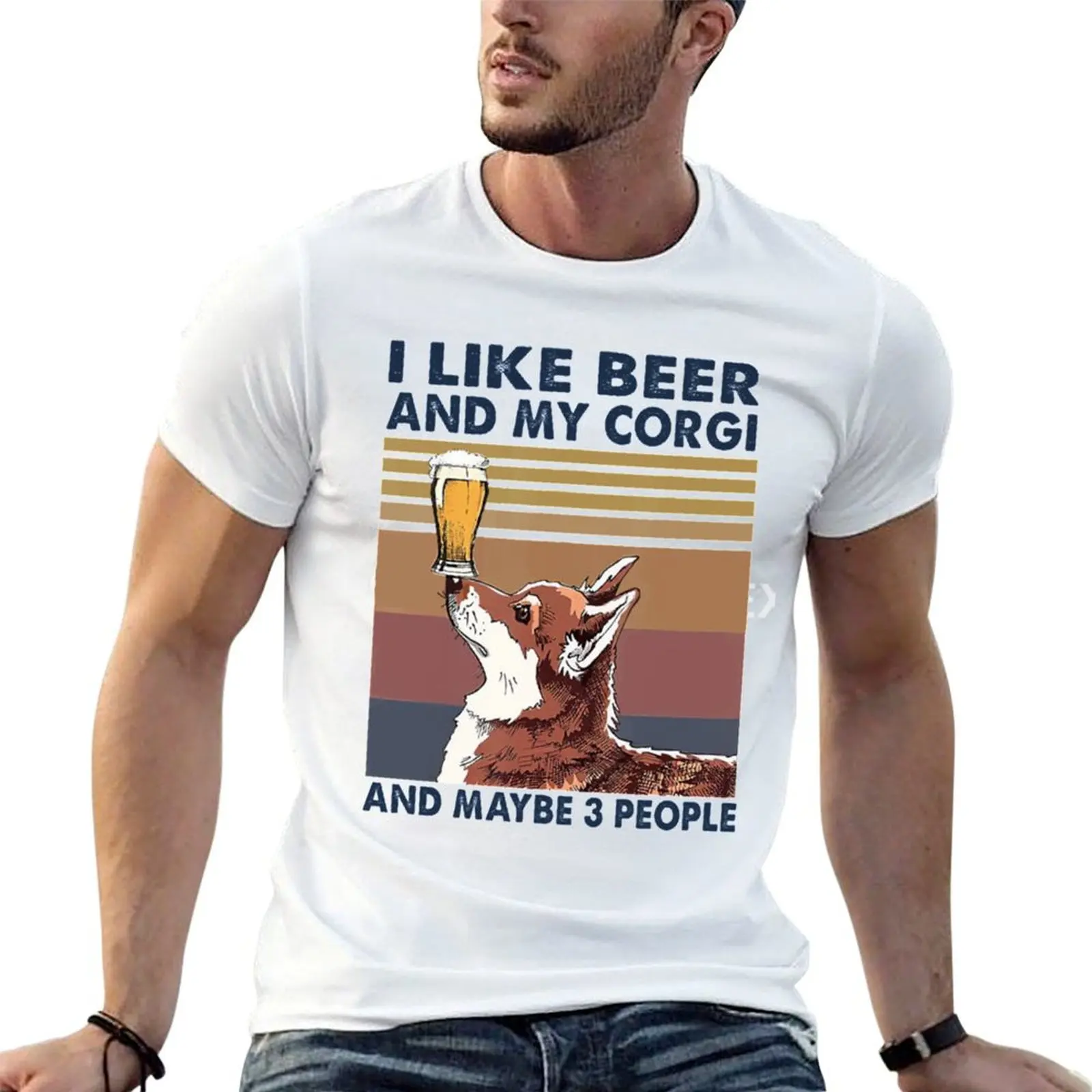 

Vintage I Like Beer And My Corgi And Maybe 3 People Funny Corgi Dog Lover Gifts T-Shirt t shirt for man T-Shirt