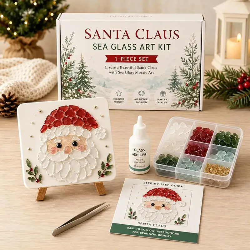 DIY Sea Glass Painting Art Kit Handmade Santa Claus Snowman Reindeer Mosaic Sea Glass Material Package Craft Christmas Gift