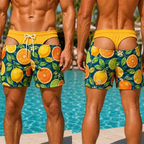 Calções de banho masculinos com estampa divertida de bumbum em 3D, estilo havaiano floral, de secagem rápida, para praia, verão, personalidade jovem.