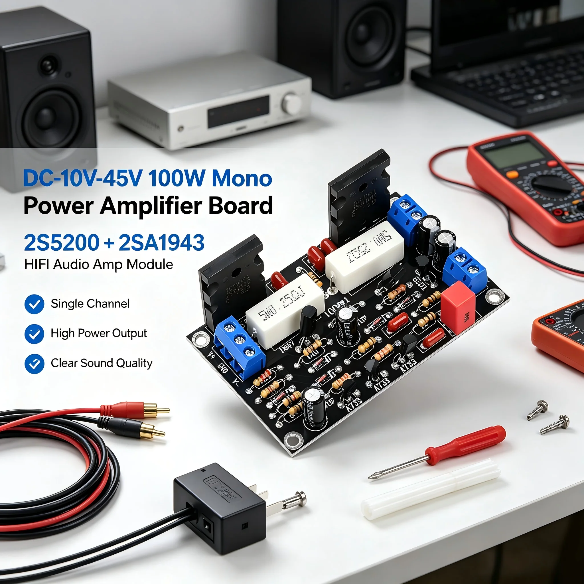 100W 2SC5200+2SA1943 Mono High Power Post Stage Amplifier Board DC 10V-45V HIFI Audio Amplifier Module