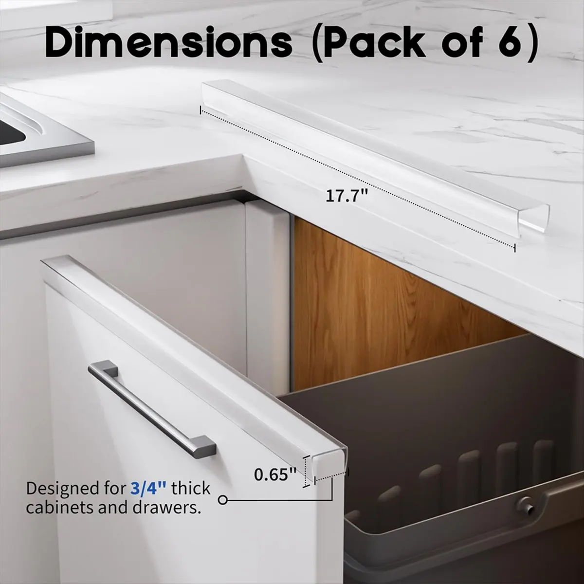 واقي حافة الخزانة (عبوة من 6 قطع)، واقيات حافة خزانة PVC شفافة مقاس 17.7 بوصة لأبواب خزائن المطبخ السميكة مقاس 3/4 بوصة