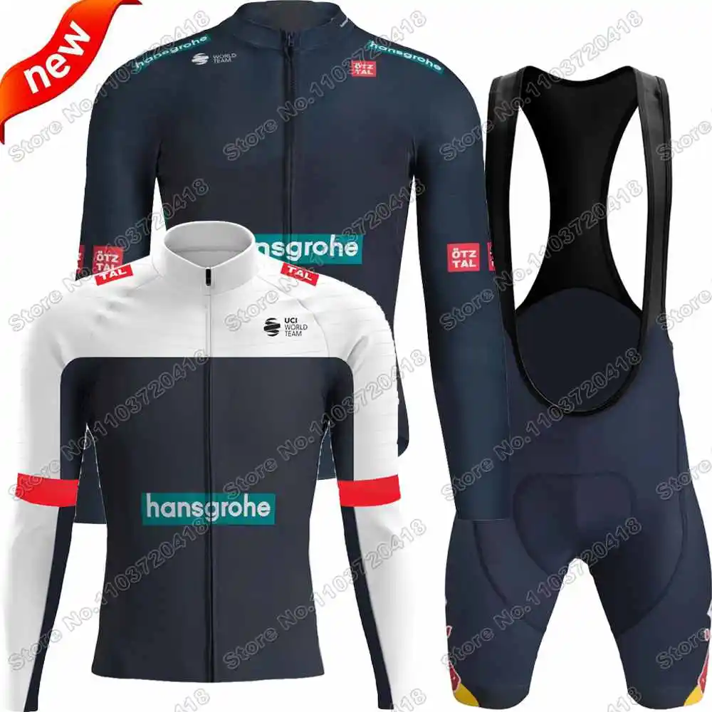 2025 Team Hansgrohe Cycling Jersey Long Sleeve Set Italy Spain France Tour Primož Roglič Clothing Men Road Bike Shirt Bib Shorts