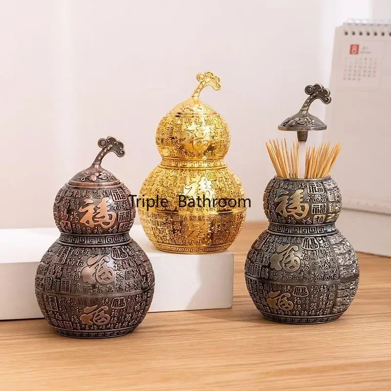 Alloy Dental Implant Tube Alloy Gourd Toothpick Box Home Living Room Decorations Desktop Toothpick Storage Jar Cotton Swab Jar