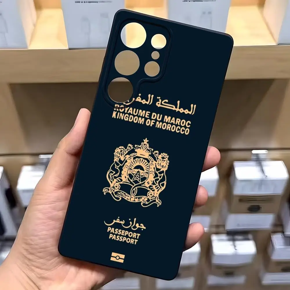 المغرب جواز السفر قضية الهاتف لسامسونج A16 A26 A36 A56 A15 A25 A35 A55 A34 A24 A54 A23 A53Black لينة قذيفة
