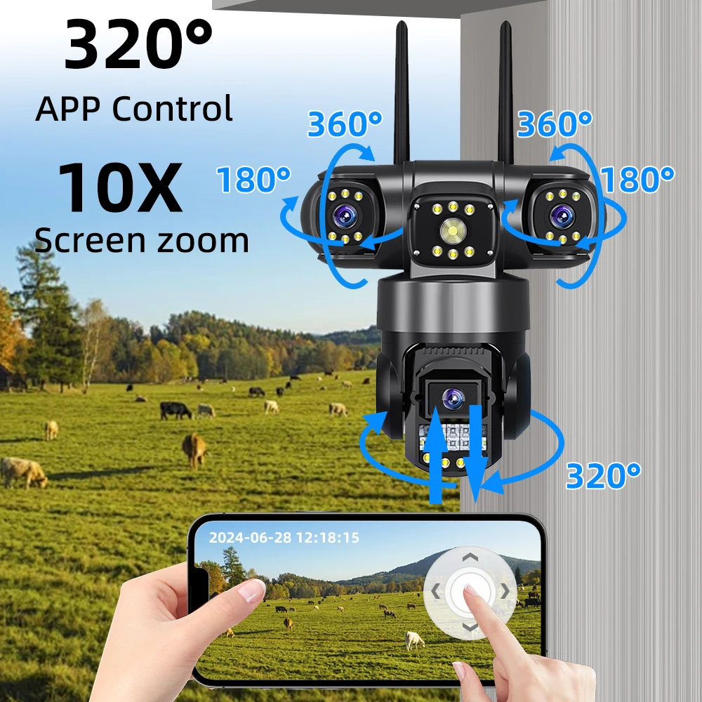 V380 Pro 6K 12MP 3 Lente 3 Tela WiFi CCTV Câmera Externa IP66 À Prova D 'Água Visão Noturna Vigilância de Segurança