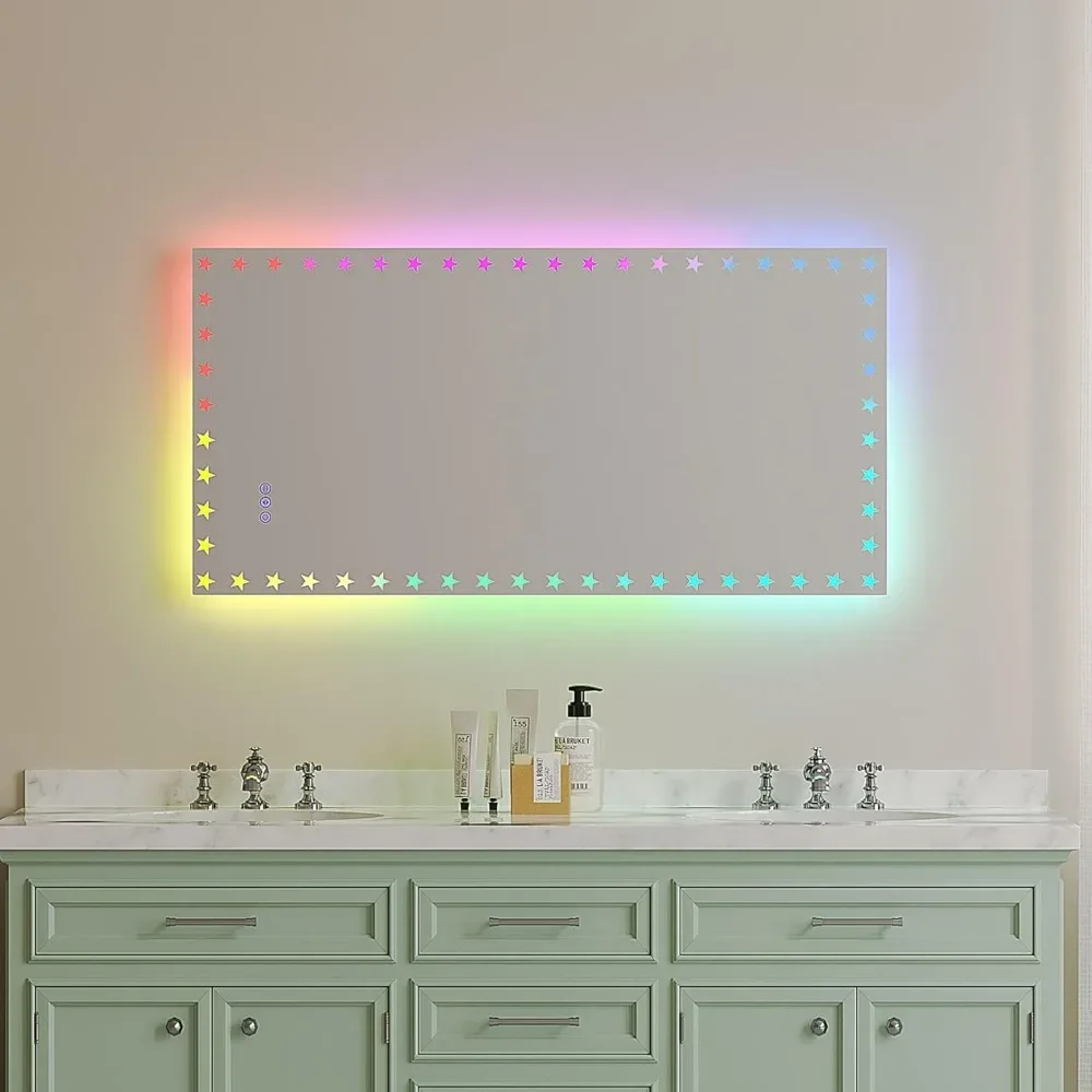 48x24 Inch Led Bathroom Mirror with Lights Backlit RGB Color Changing Lighted Wall Dimmable Anti-Fog Memory Vanity Fog Free