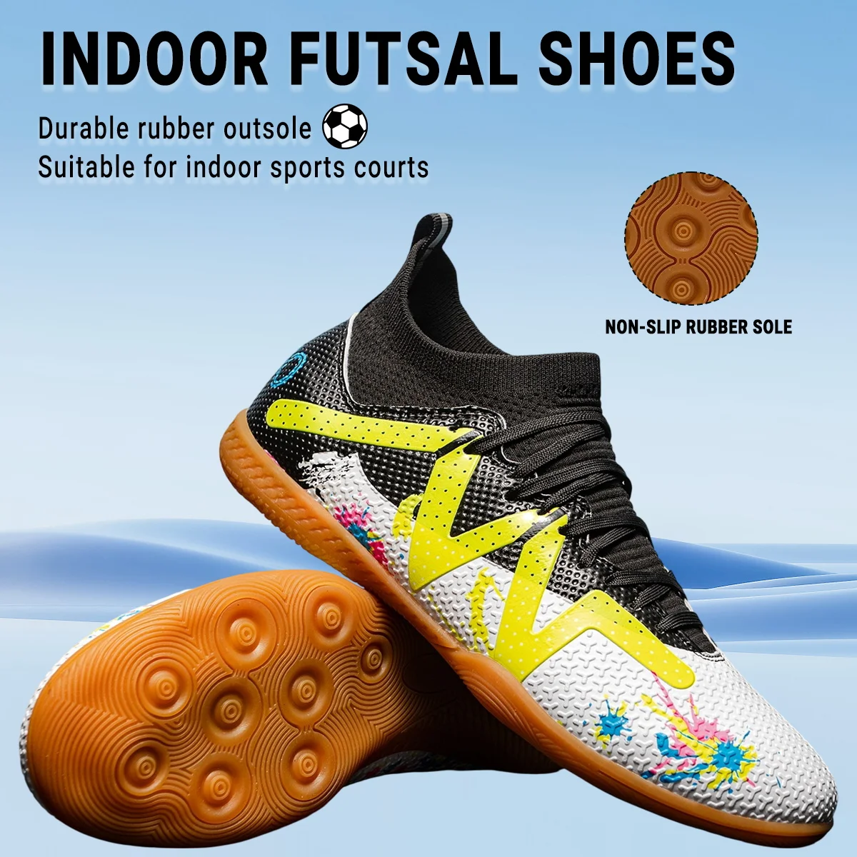 Men’s Flat Sole Futsal Soccer Shoes, Breathable Comfort Footwear For Outdoor Sports Match Training
