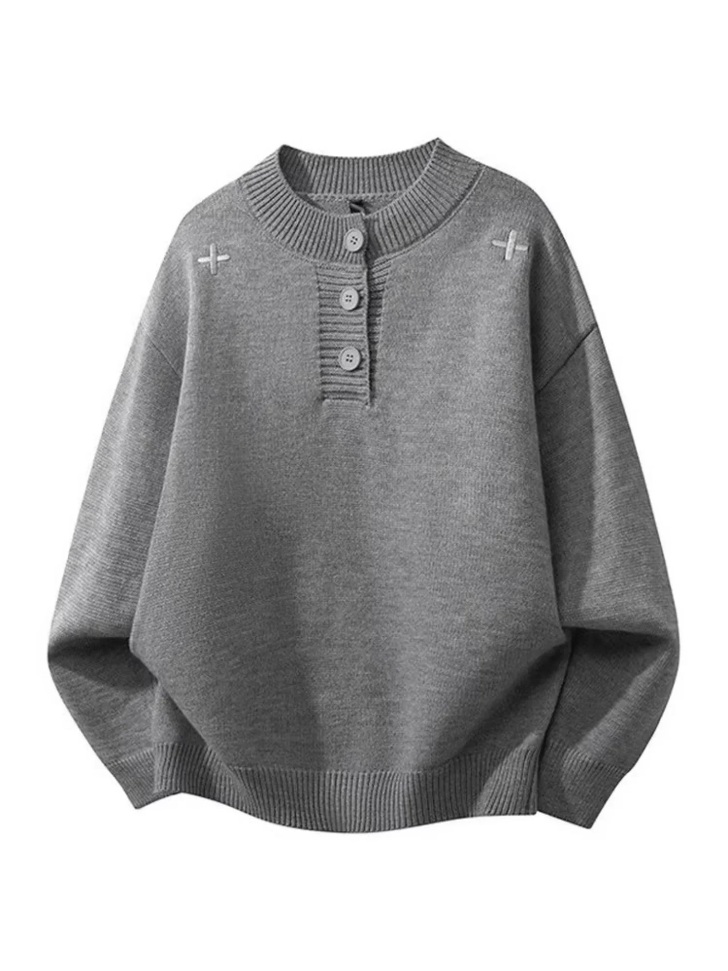 

Мужской вязаный свитер с воротником-стойкой, весенний, модный, с вышивкой, универсальный, свободного кроя, для пар, нижняя одежда, полиэстер