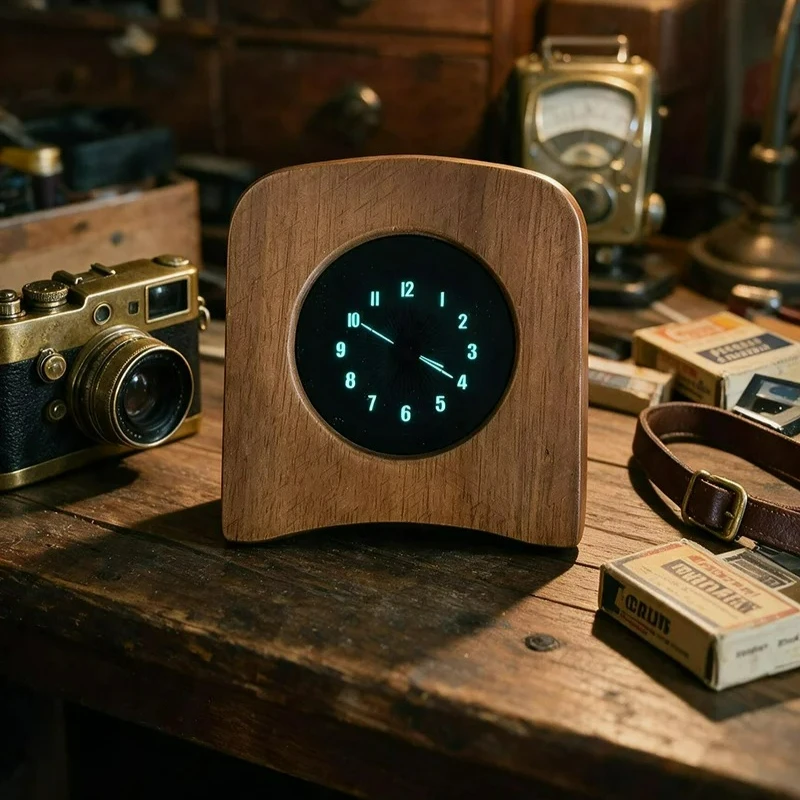 Vintage Desktop Black Walnut Solid Wood VFD Pointer Clock Creative Atmosphere Decoration Gift