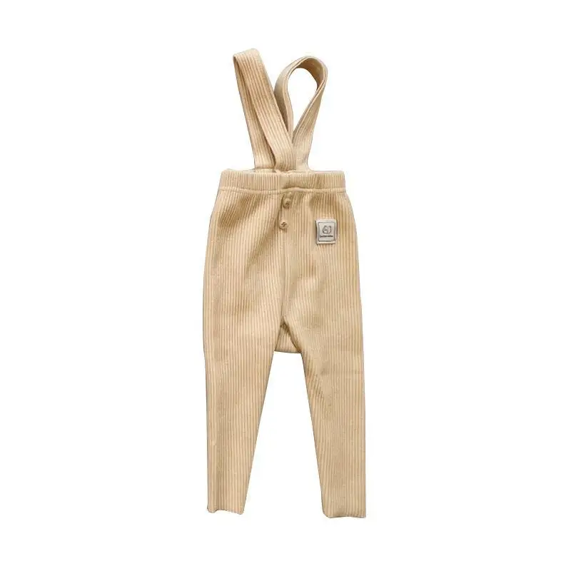 Spring Autumn New Children Solid Overalls Boy Baby Ribbed Fashion Leggings Girl Infant Cotton Suspenders Pants Toddler Trousers