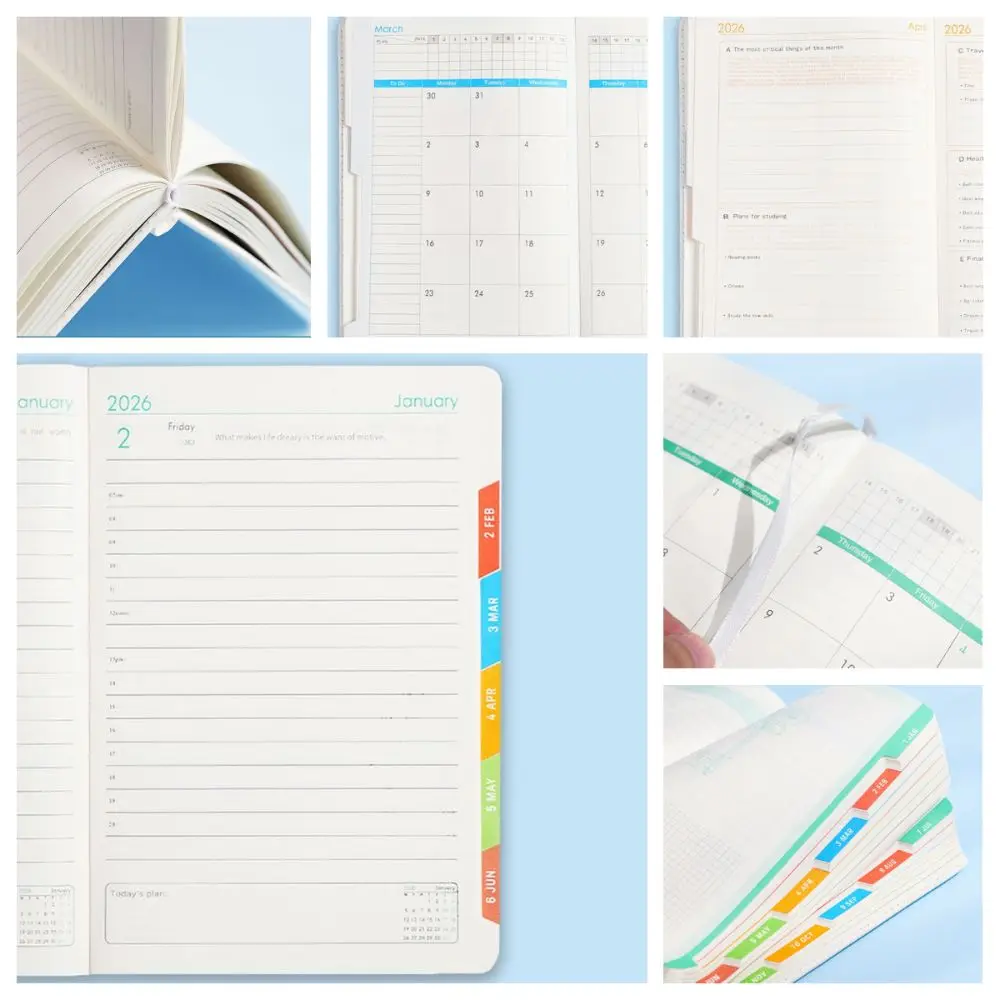 English 2026 Schedule Planner Notepad 12 Months Bookmark A5 Agenda Planning Notebook Simple Portable