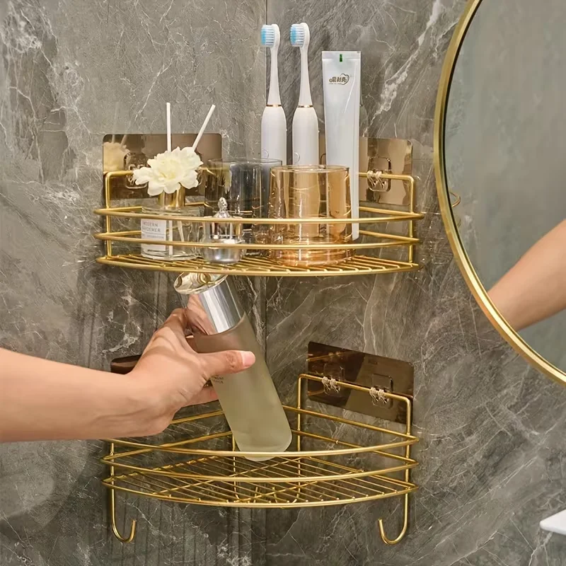 2 Stück luxuriöse Eckregale aus Metall – Wandmontage, lackierte Oberfläche für die Aufbewahrung in Küche und Badezimmer – ideal für Kosmetika und Hautpflege