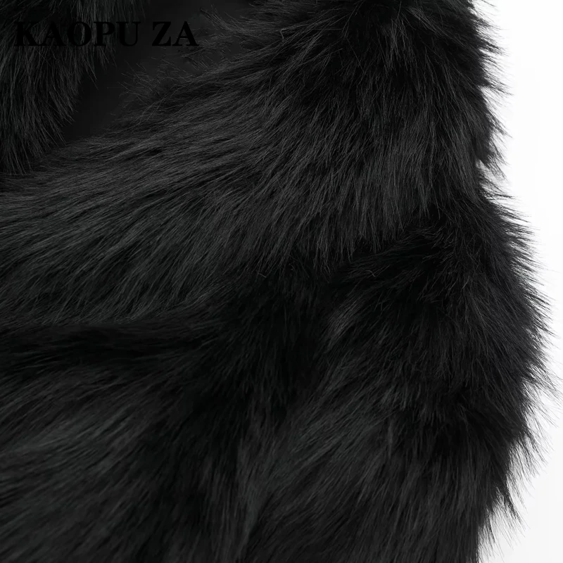 KAOPU ZA 2024 Autumn/Winter Woman Casual Solid Color Long Sleeve Short Jacket Coat Female Fashion Turn-down Collar Faux Fur Top