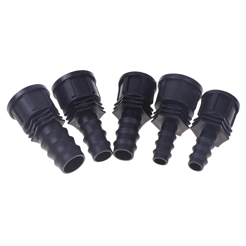 Conector de lengüeta de manguera de PE de 16/20/25mm a rosca de 1/2 3/4 1 pulgada, accesorio de lengüeta de plástico para jardín, riego de invernadero de granja