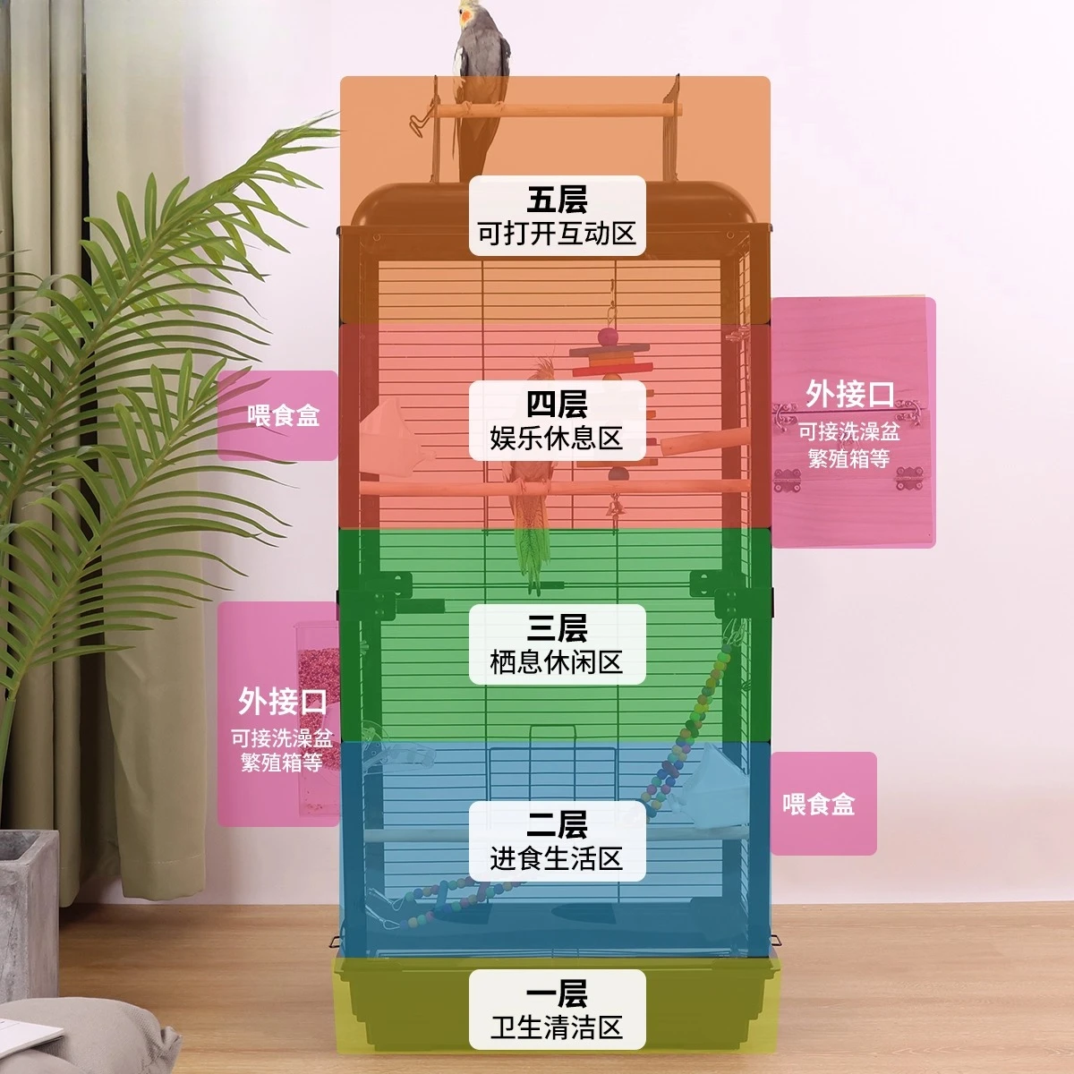 Transparent splash-proof acrylic horizontal silk bird cage, parrot cage, large luxury villa station frame, Xuanfeng starling