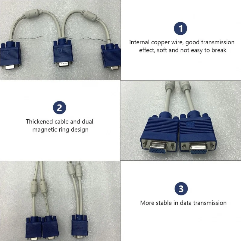 Z 2 PCS Video Splitter Cable Dual Monitor Adapter Coupler Computer