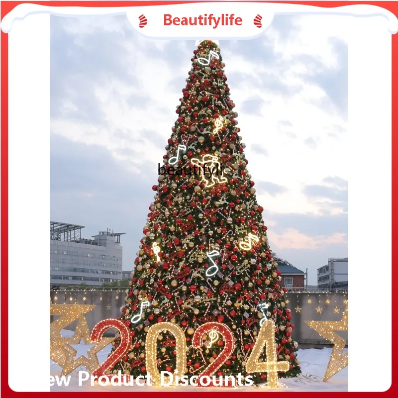 

Large Christmas Tree 6/8/ 10m Outdoor Frame Dense Package Light-Up Christmas Decoration Arrangement