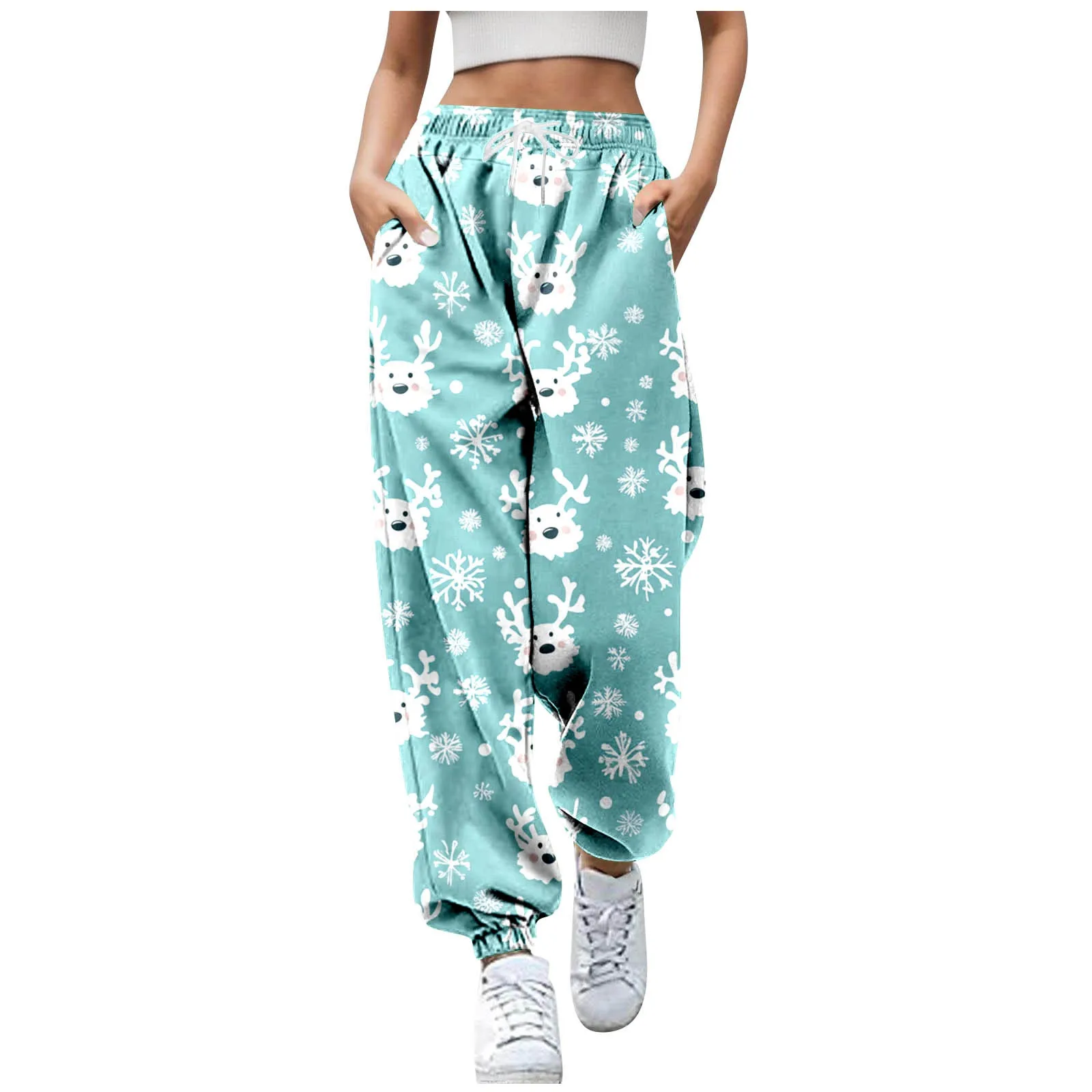 Pumpkin Elk Bat Cartoon Printed Women Pants Style Kawaii Pantalones Autumn Winter Baggy Fit Pantalones Christmas Trousers