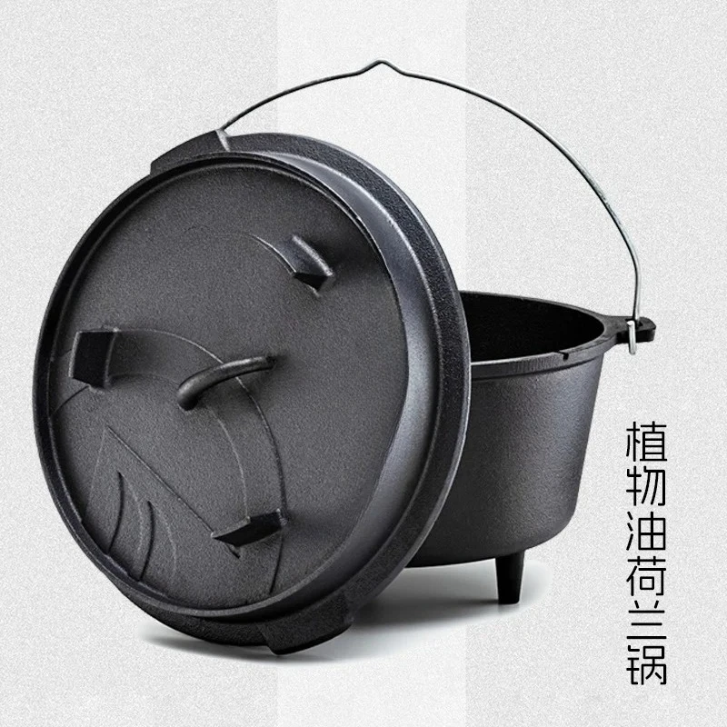 

Customizable large outdoor cooker for camping, picnicking, chicken stew, with cast iron hanging pot