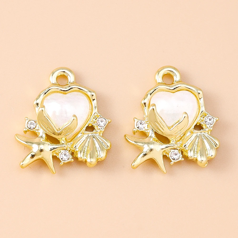 Leslie 5 Stück neue Y2K CZ Kristall Herzen Muschel Seestern Charms Mode Anhänger für DIY Halskette Armband Schmuck machen Handwerk – Detail 4