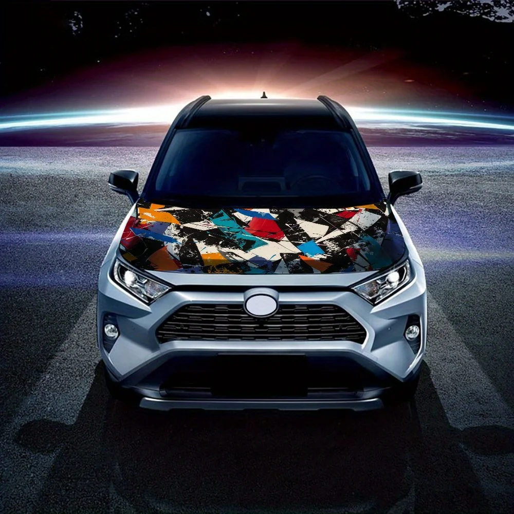 ملصق لاصق لغطاء السيارة التجريدي الملون، أغطية فينيل للسيارة مناسبة لمعظم المركبات، هدية طبقة حماية لغطاء محرك السيارة #3