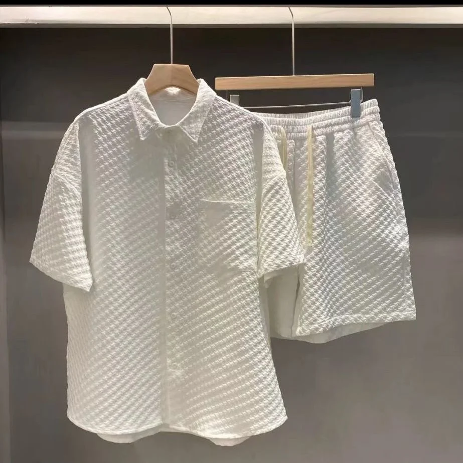 Polo et short à carreaux pour hommes, ensemble deux pièces, manches courtes, pantalons courts, survêtement d'été, tenues pour hommes