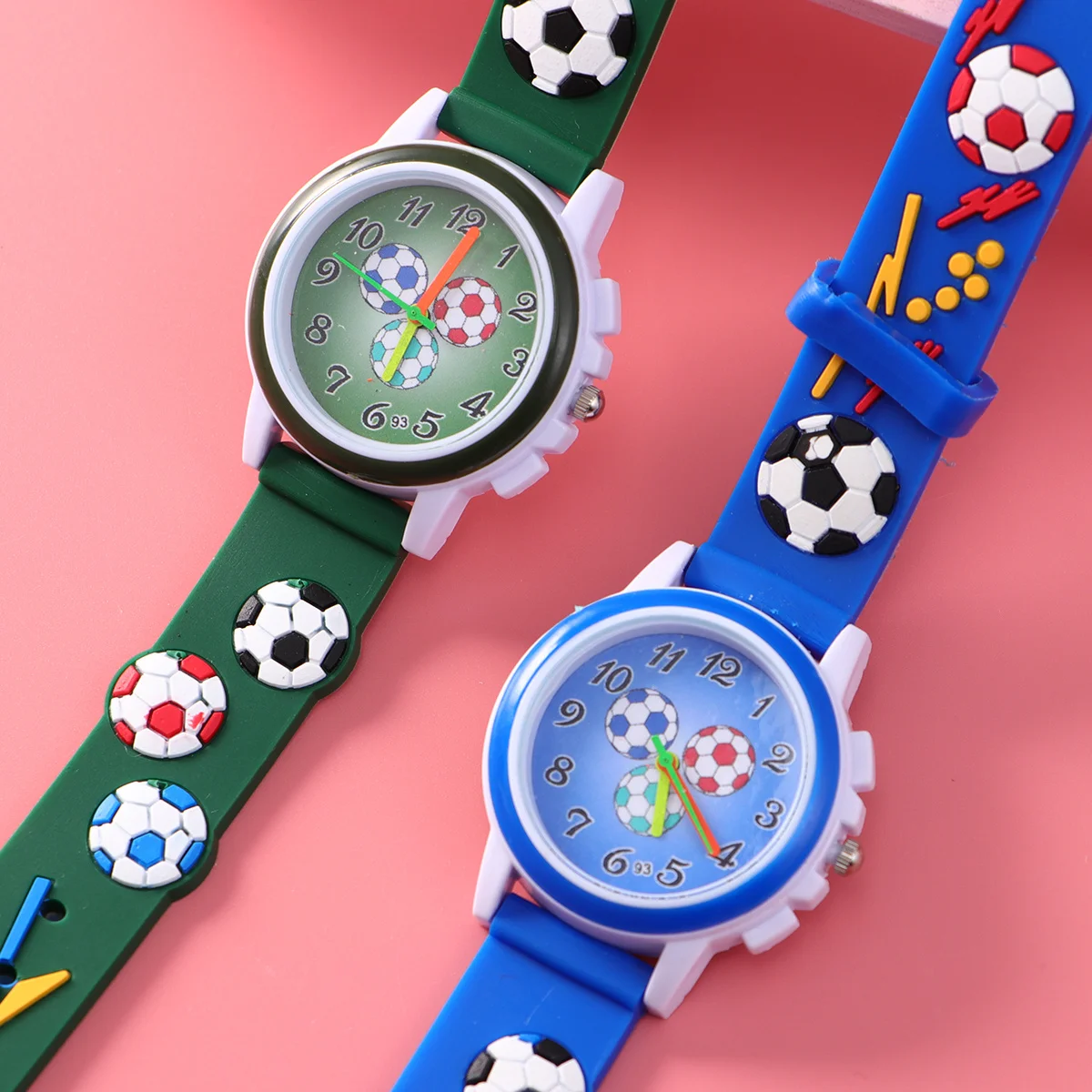 

2Pcs 3D Kids Wrist Watch Creative Cartoon Printed Design Lovely Children Watches Casual Student Wristwatch Football Style Random