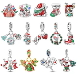 2024 Christmas Charms 925 Sterling Silver Christmas Tree Santa Claus Ice Boot Snowflake Pendant Beads Fit Bracelet DIY Jewelry