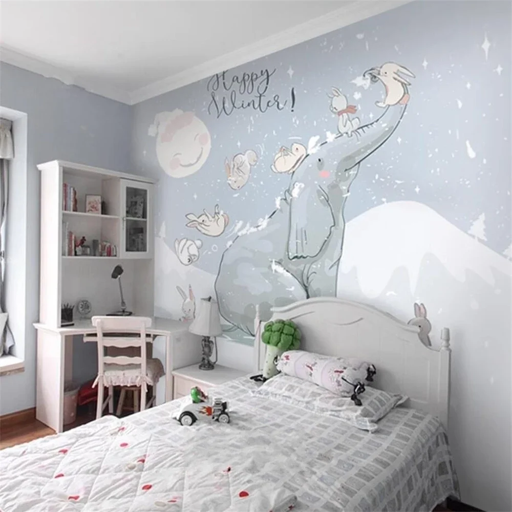 Custom Nordic mural wallpaper for children's room wall paper for whole house rabbit elephant mural home Decoration wall Stickers