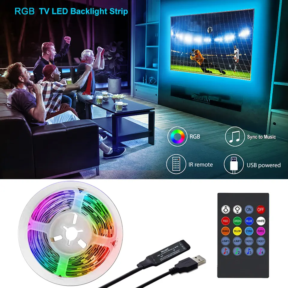 إضاءة خلفية للتلفزيون متزامنة مع الموسيقى تعمل عبر منفذ USB أضواء LED شريطية RGB لتلفزيونات 15 إلى 80 بوصة والمرايا وأجهزة الكمبيوتر - 4