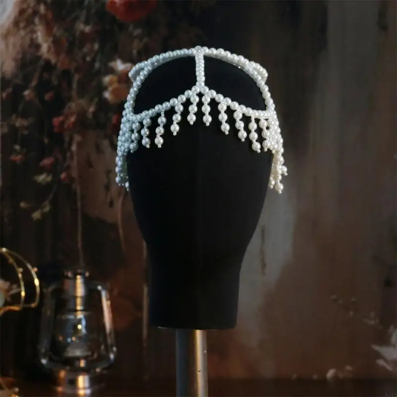 831A Bride Hat with Hand Beading Shining Pearls Jewelry Hat Beaded Heavy Pearls Chain for Bachelorette Party