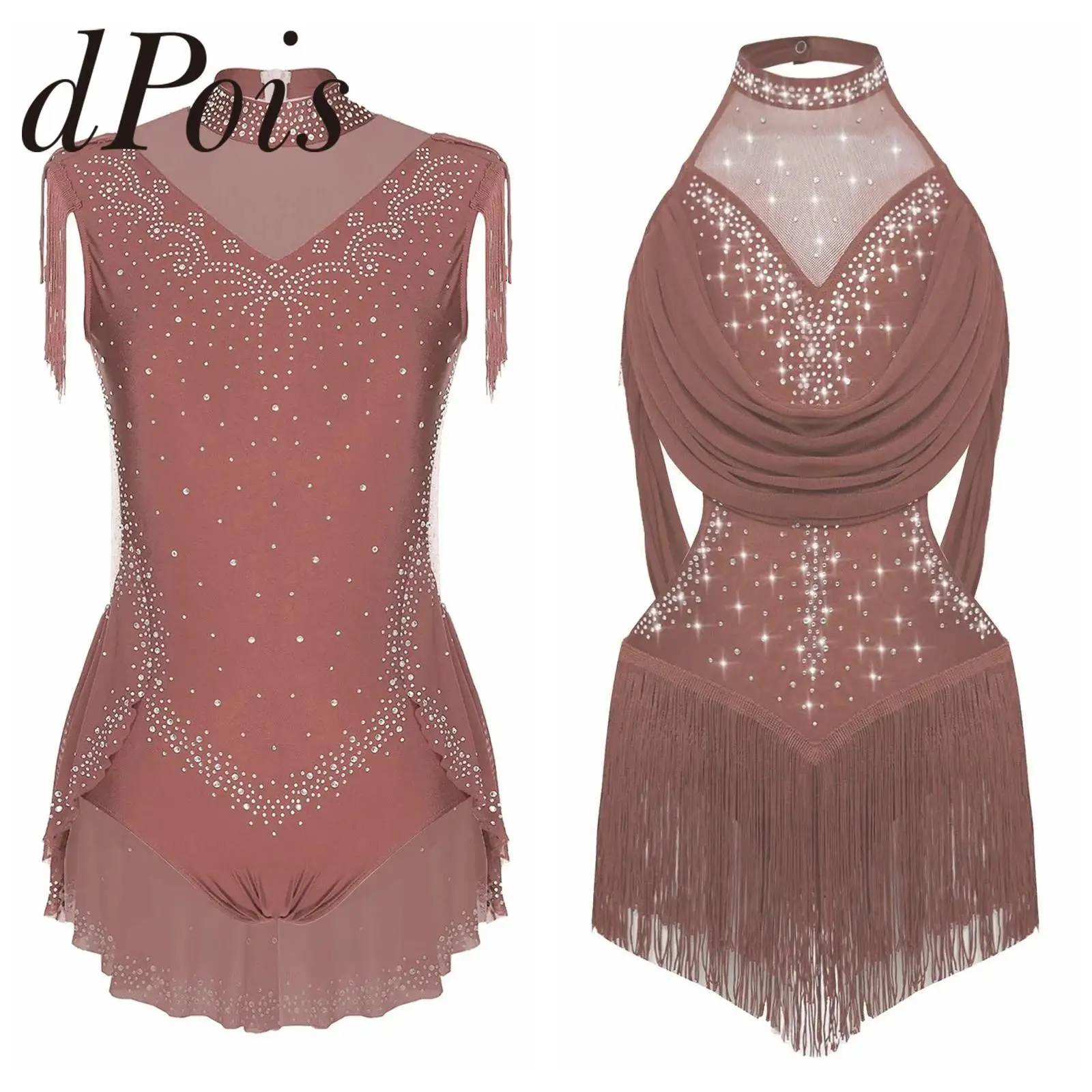 Girls Latin Ballet Dance Leotard Practice Stage Costume Children's Mesh Tassel Skirted Bodysuit Rhythmic Gymnastics Jumpsuit