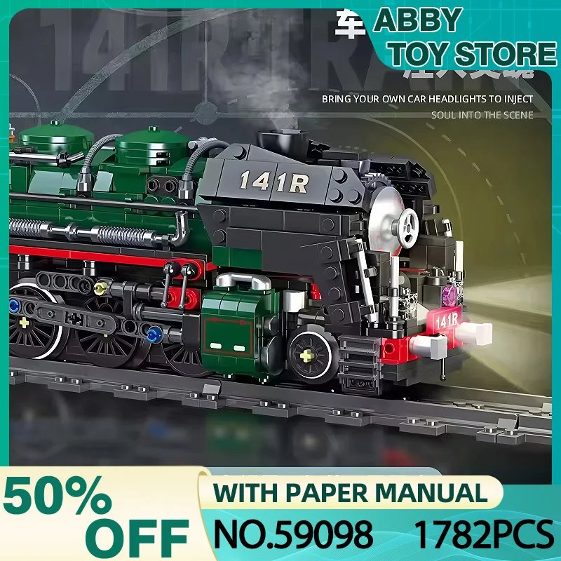 

JIESTAR 59098 DIY Electric Train Building Blocks 141R Steam Engine Model Brick Toy for Kids Adults Educational Birthday Gift