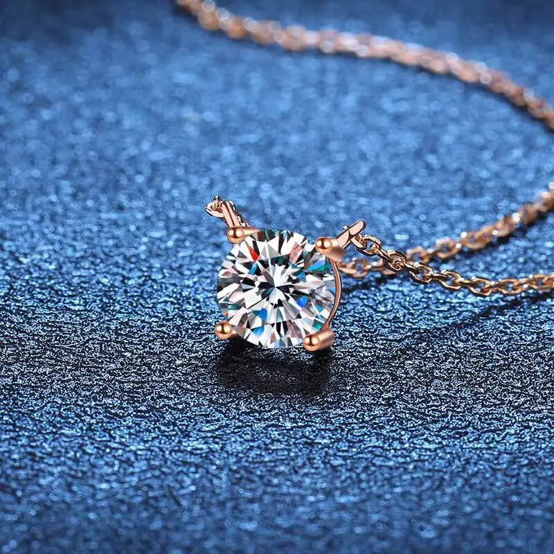 JoiasHome S925 Sterling Silber Moissanit-Halskette für Damen, einfache Halskette mit vier Krallen-Anhänger, klassischer Luxus-Schmuck – Detail 7