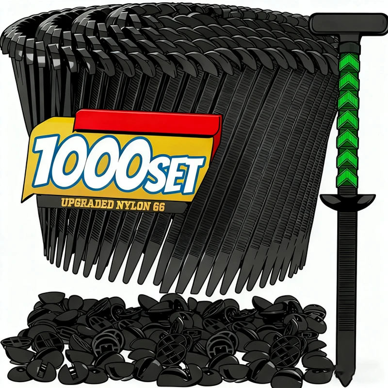 

1000~10set Self-locking Nylon Universal Cable Tie Buckle Heavy Duty Zip Ties with Pin & Button Car Daily Repair Fastening Straps