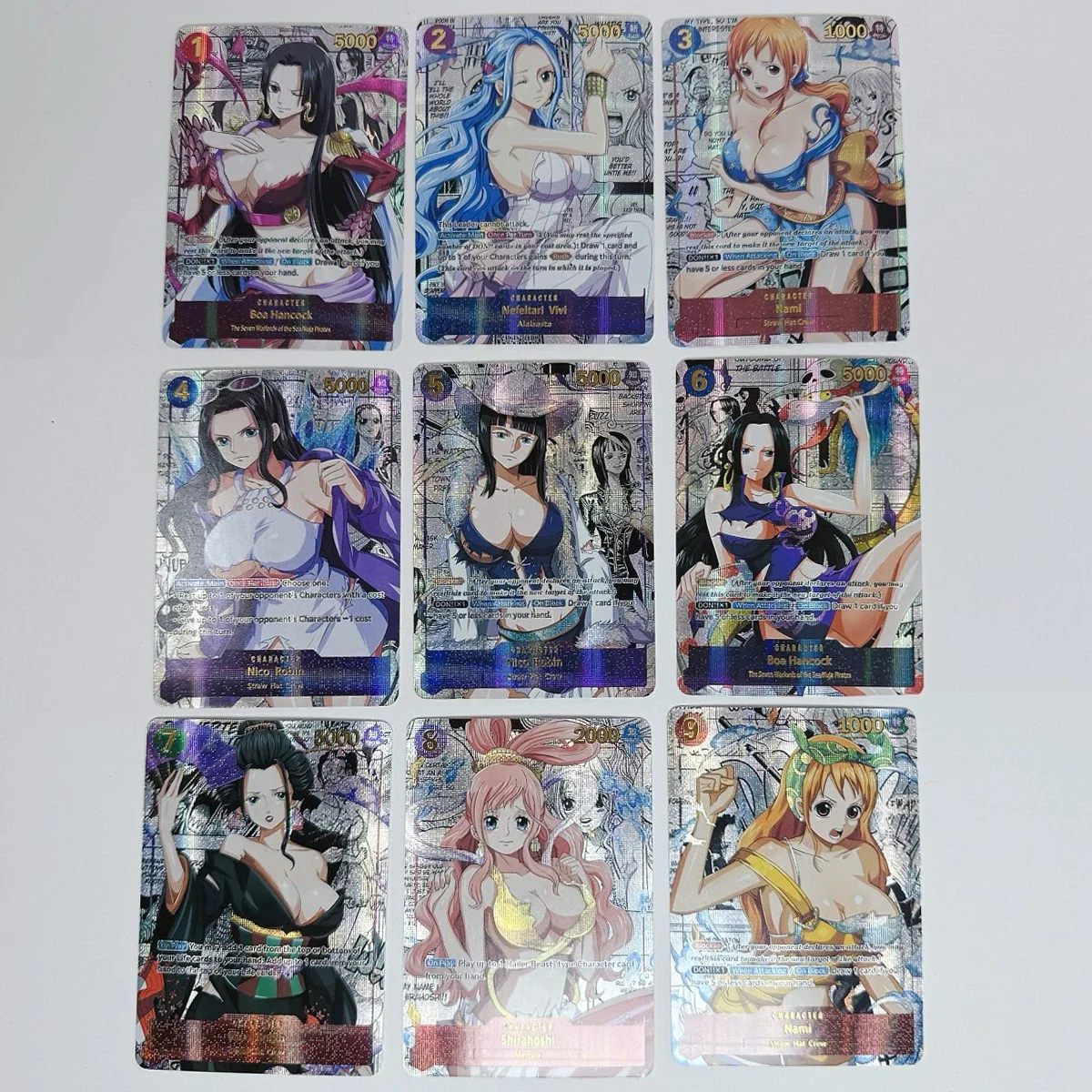 9Pcs/set Diy One Piece Robin Vivi Nami Collection Cards Hot Stamping Refraction Color Flash Hancock Classic Anime Card Gift Toys