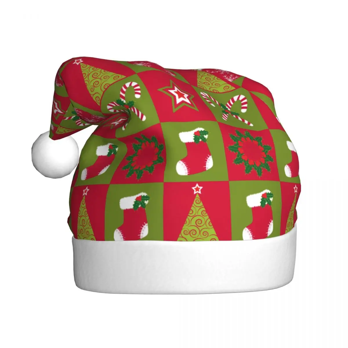 Red Christmas Plaid Pattern Winter Warm Christmas Hats for Adult Men Women New Year Santa Hat Cap Xmas Gifts