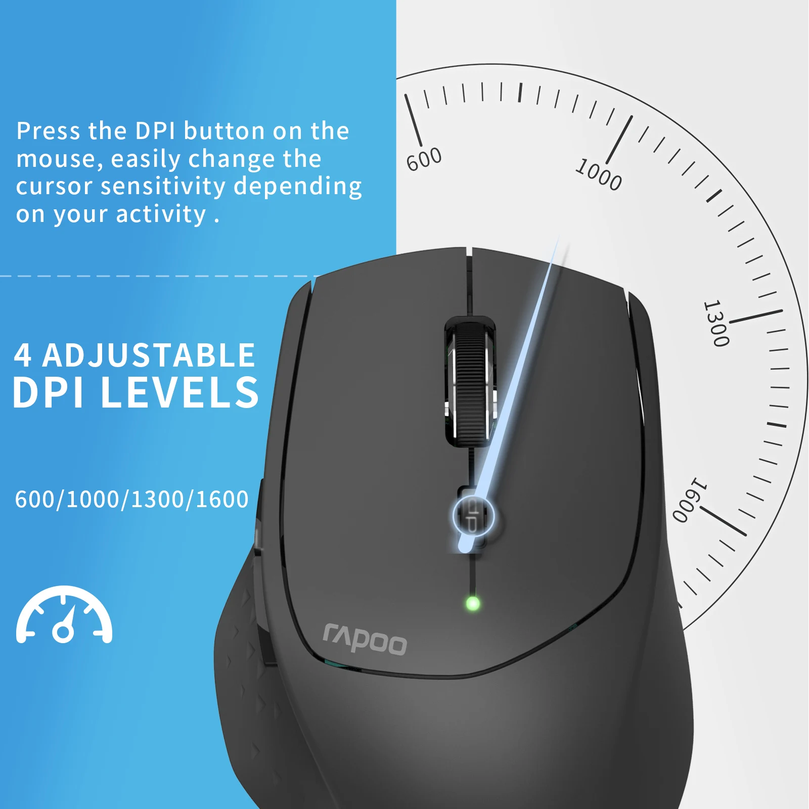 RAPOO – souris sans fil MT550, multi-mode, connexion jusqu'à 4 appareils, 1600 DPI, Bluetooth, ergonomique, batterie 12 mois