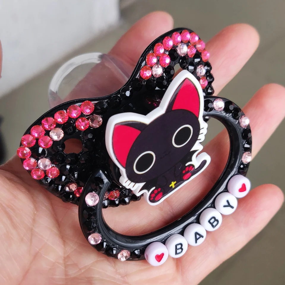 2024 New Style DDLG Adult Pacifier Lovely Big Size Silicone Adult Pacifier Adult Paci  Black Cat For abdl For Girl