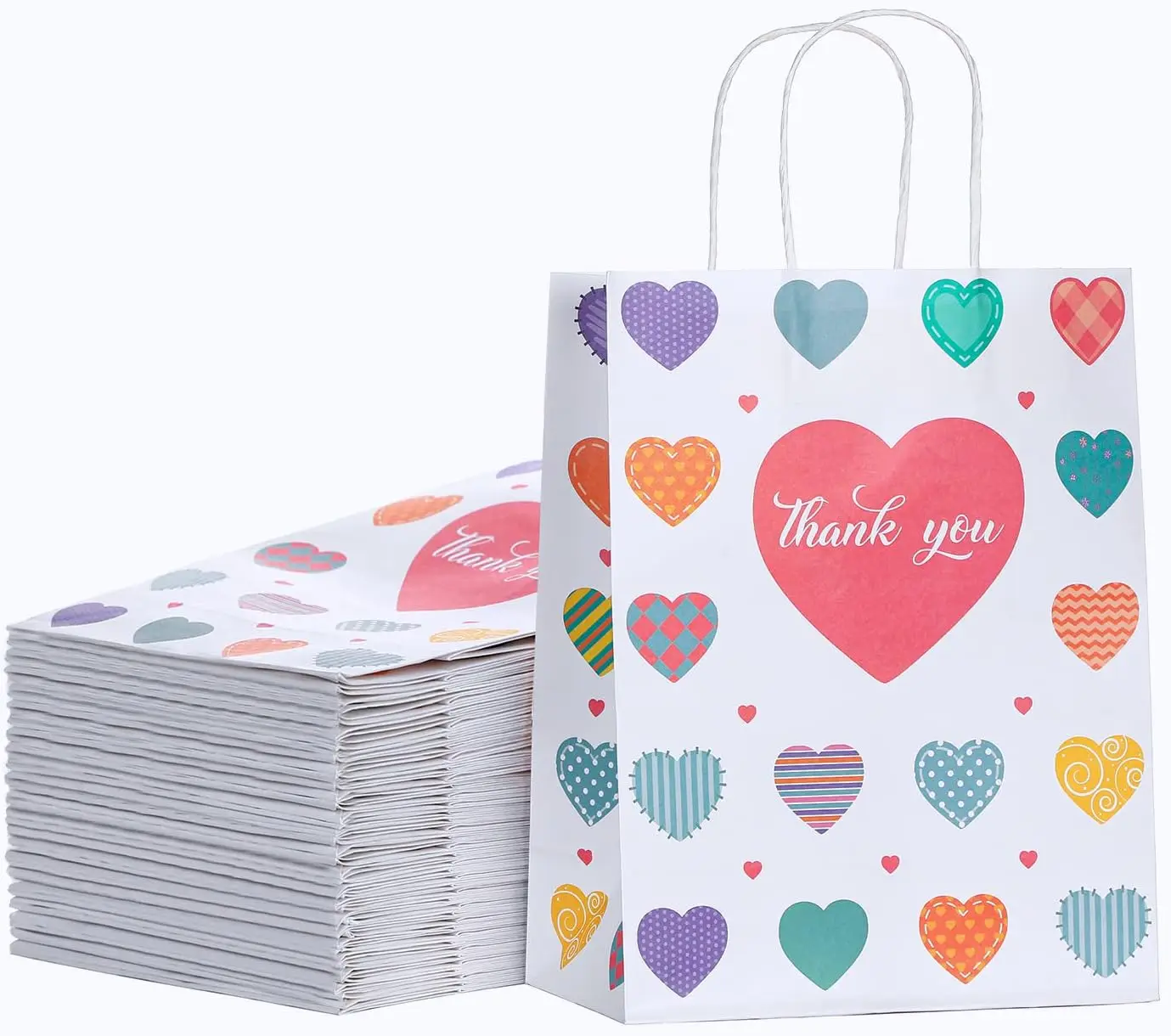 

40 PCS White Kraft Paper Thank You Gift Bags With Handles 10.6 * 8.3 * 4.3Inch Bulk Gift Bags For Birthdays,Weddings,Baby Shower