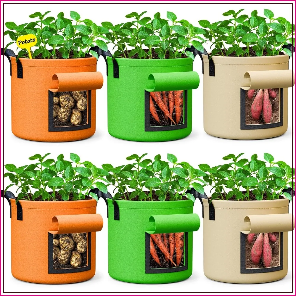 

15 Gallon Potato Grow Bags 6-Pack Heavy Duty Nonwoven Fabric Pots with Handles and Flap, Aeration Containers with Plant Labels