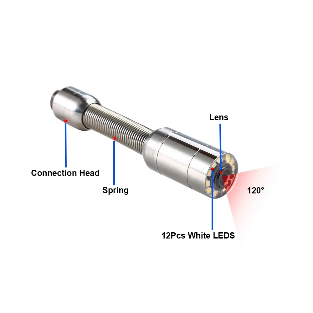 65FT Sewer Inspection Camera,1000tvl Endoscope Camera W Lights, 7
