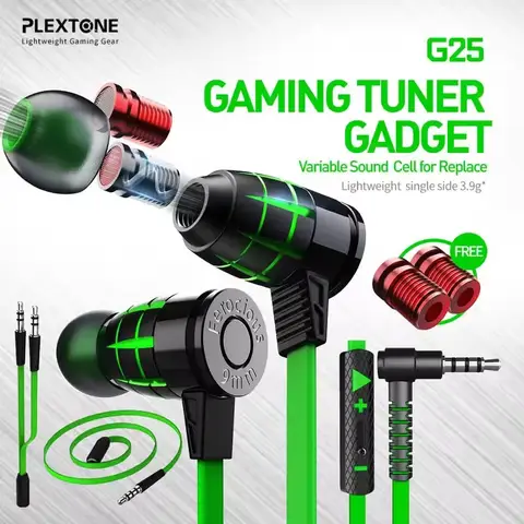 PLEXTONE Hammerhead G25 Gaming Earphones With Mic In Ear Noise Isolation Headsets Variable Sound Cell For Replace For Pubg CSGO