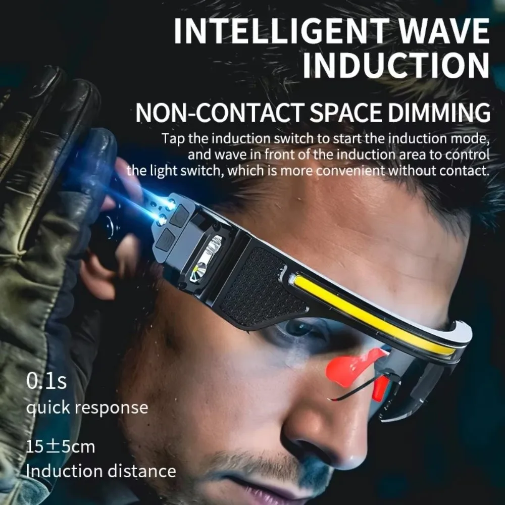 New Plastic LED Safety Glasses Polycarbonate Lens Waterproof Lighted Safety Glasses Rechargeable Wave Sensor Hands Free Glasses